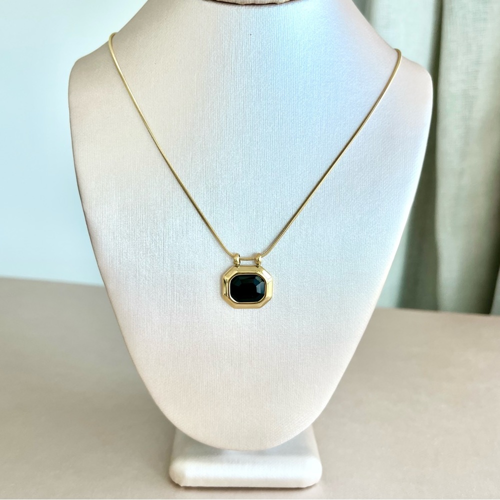 Gold Necklace with Black Octagon Pendant